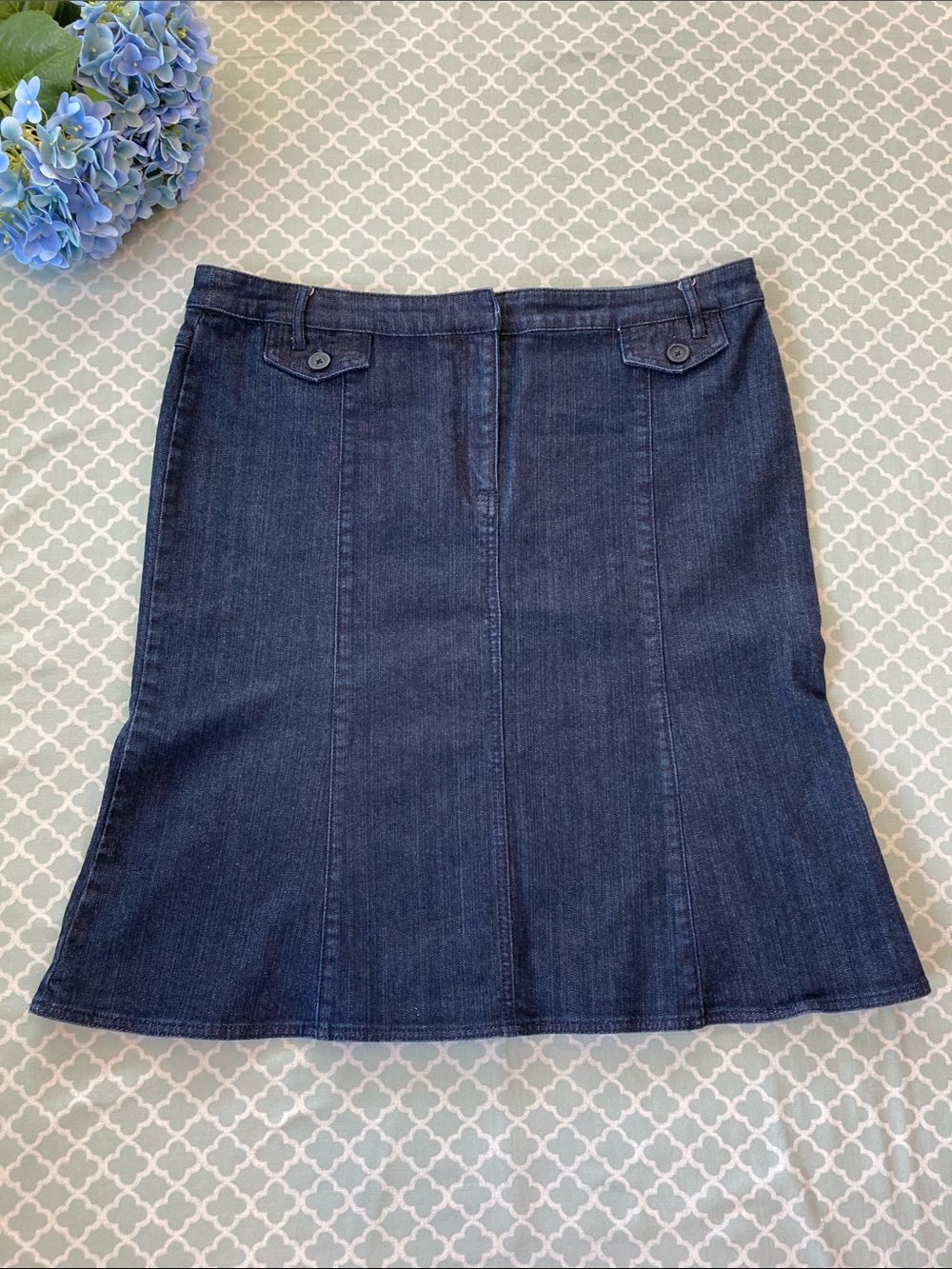New York & Co Dark Denim Flare Hem Trumpet Pencil Skirt 16